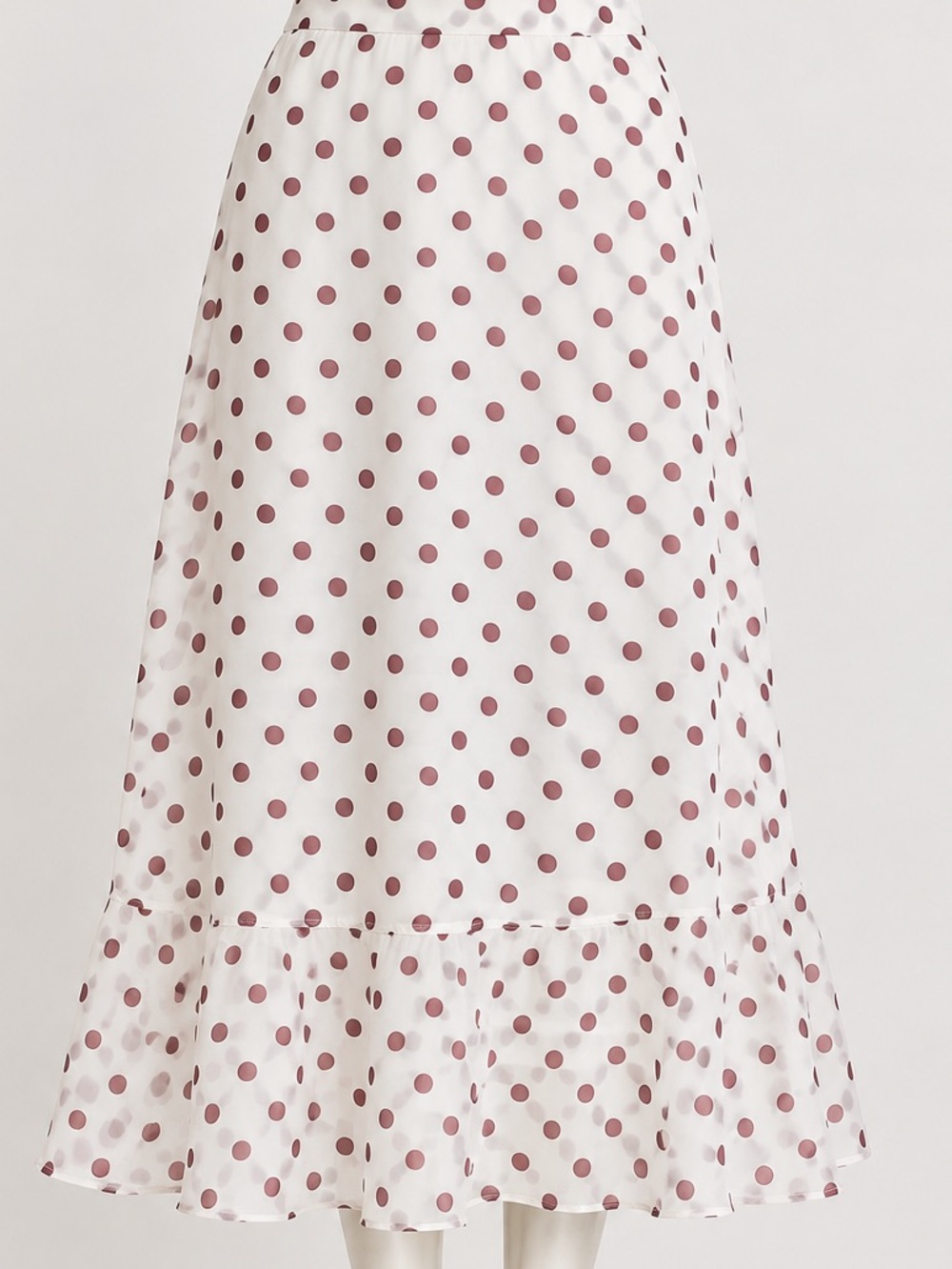White & Blush Polka Dot A-Line Skirt | Feminine Lightweight Midi/Skirt